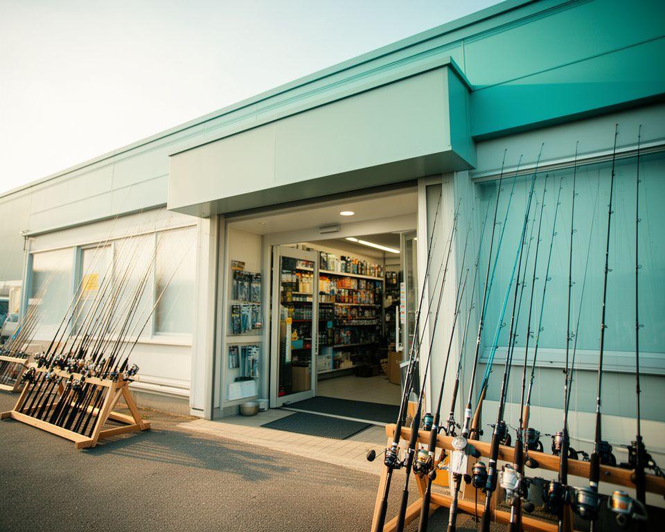 Welcoming fishing store storefront on Cahaba Road with soft morning light and neatly arranged rods by the entrance